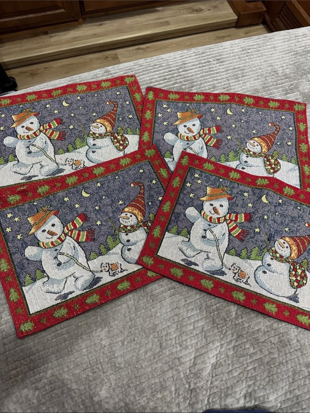 Holiday Snowman Sparkle Tapestry Placemat Set of 4